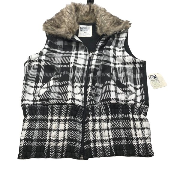 Derek Heart Jackets & Blazers - Derek Heart Women's Medium Vest Black And White Plaid Faux Fur Collar New